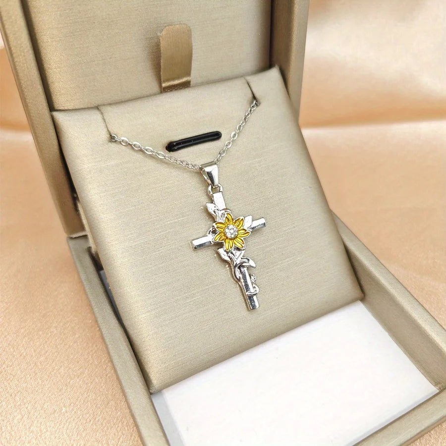 Sunflower Cross Necklace